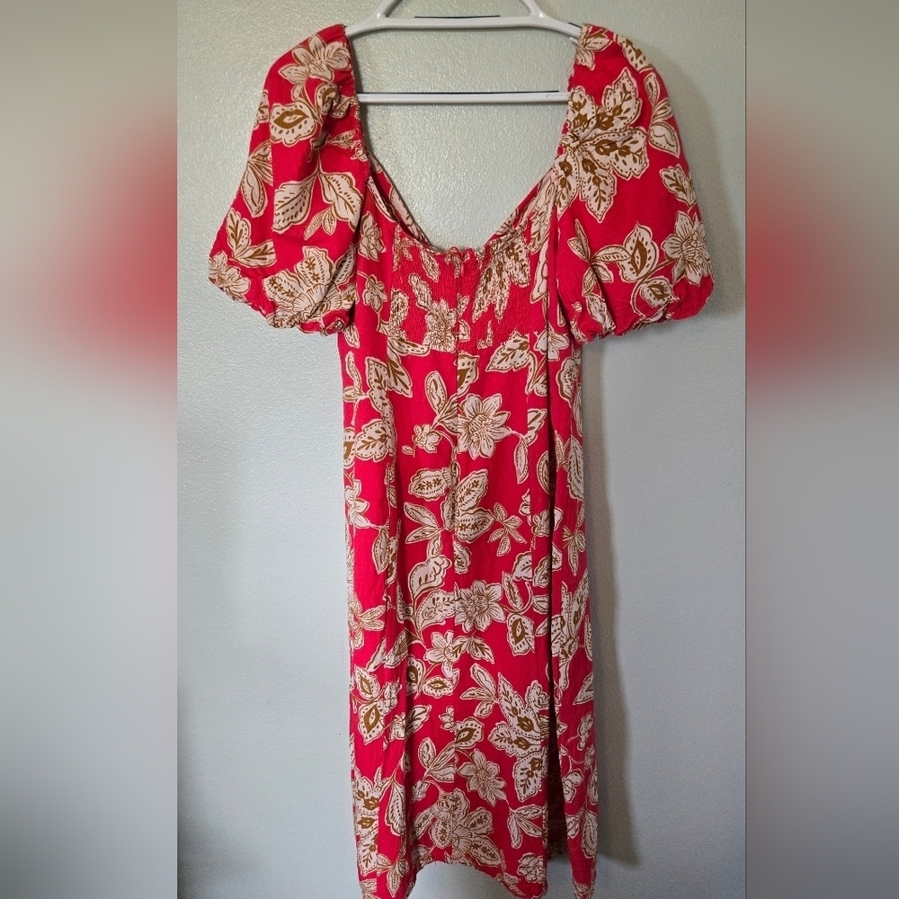 Every | Bright Pink With Brown Floral Print Linen Blend Maxi Dress Size Large - Picture 3 of 9